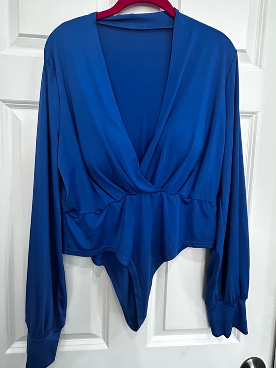 Tops - Deep Blue Draped Long-Sleeve Bodysuit